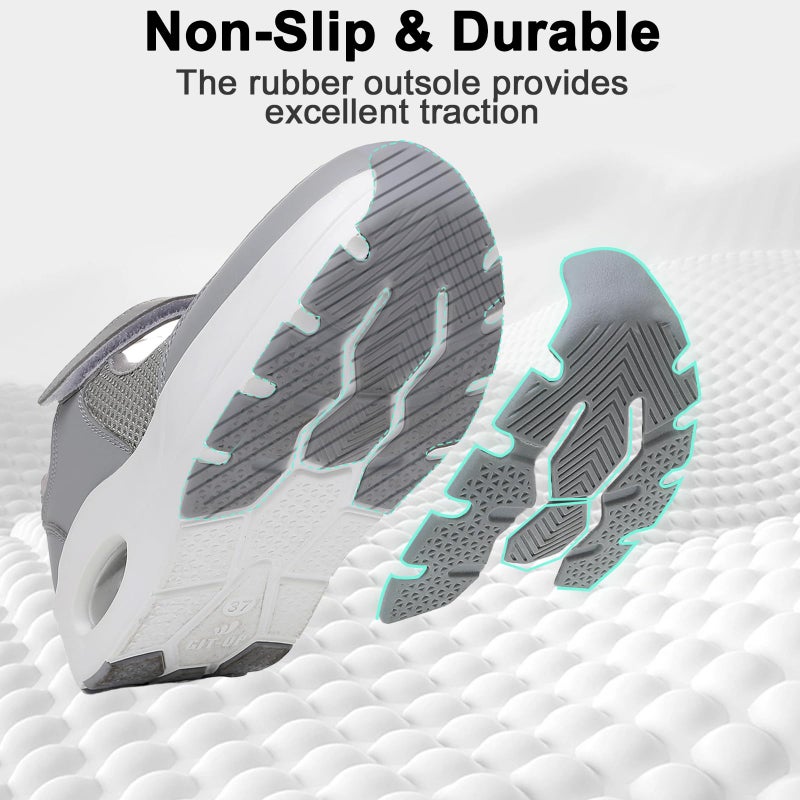 Git-up Women's Arch Support Walking Shoes, Breathable Wide Toe Box Nursing Work Shoes for Plantar Fasciitis, Comfortable Non Slip Orthopedic Sneakers for Flat feet B-Grey - Image 4